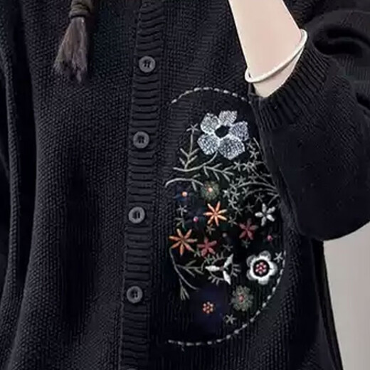 Zimu cotton and linen autumn clothing, women's retro literary style embroidered round neck knitted cardigan, temperament, versatile and slim jacket 9926 beige, one size fits all (recommended 95-140 Jin Jin equals 0.5 kg)