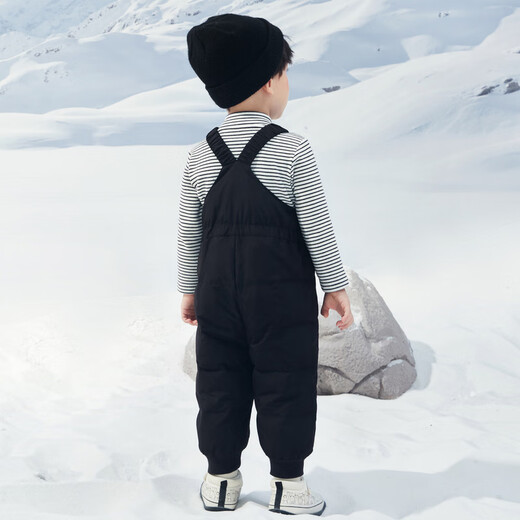 Mini Balabala boys and girls down pants in winter warm baby cute and fashionable cute panda overalls black 90001 73cm