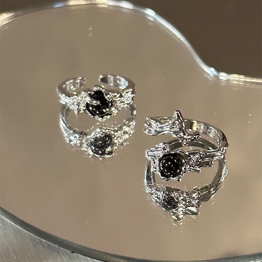 BJYL dark wind thorn ring men's ins niche design couple ring women's high-end open ring birthday gift two-piece set