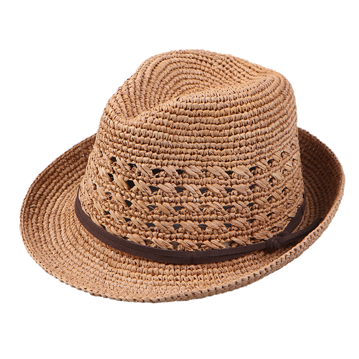 Mr DUCK进口手工编织拉菲草帽男女 可折叠爵士礼帽 防晒遮阳镂空透气草帽 MS17008-棕色 L码（适合60CM及以上头围）