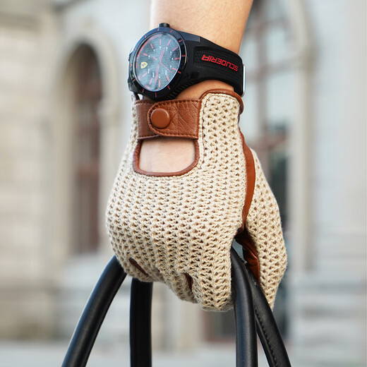 NOOLDERS men's retro style driving gloves touch screen motorcycle leather gloves bicycle riding cotton braided back motorcycle gloves thin non-slip wear-resistant camel touch screen (silky lining) L size