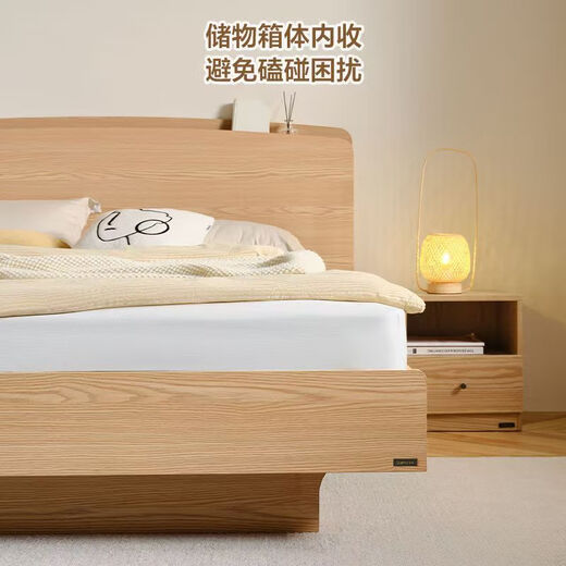 
Quanyou (QUANU) Home Double Bed 1.8x2m Log Style Bedroom Furniture 1.5m Single Bed Modern Simple Bed Headband Storage Bed Suspension 1.8*2m Bed + 69 Mattress