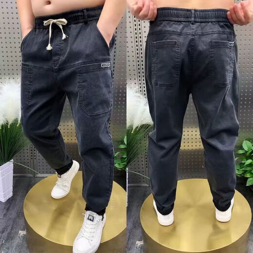 写璇（XIEXUAN）夏季休闲直筒加肥加大胖力牛仔裤男宽松哈伦大码裤耐磨干活裤  K803牛仔裤【灰色】  3XL(建议145-160斤)