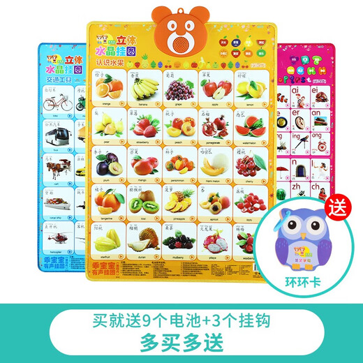 KL Good Baby Crystal Convex and Convex Pronunciation Audio Sidelines in Chinese and English Click to read children's early childhood education toys baby literacy audio cards for children's enlightenment cognitive learning educational toys 3 photos to contact customer service or notes on your own (no notes are sent randomly)