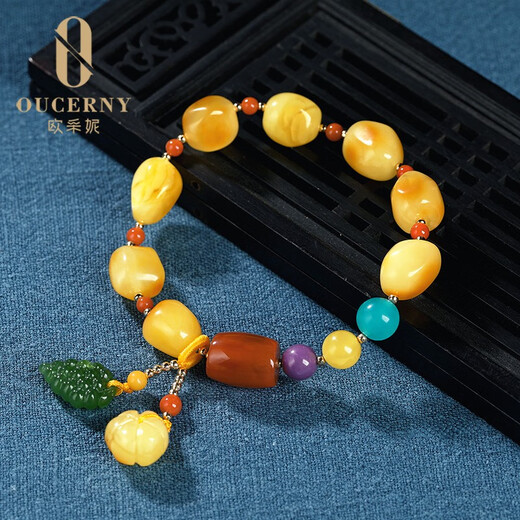 Ouchini Beeswax Bracelet, Amber Chicken Fat Yellow, Shape-shaped Duobao Bracelet, Southern Red Bucket Beads, Jasper Pumpkin Accessories, Send Chinese Valentine's Day Gifts