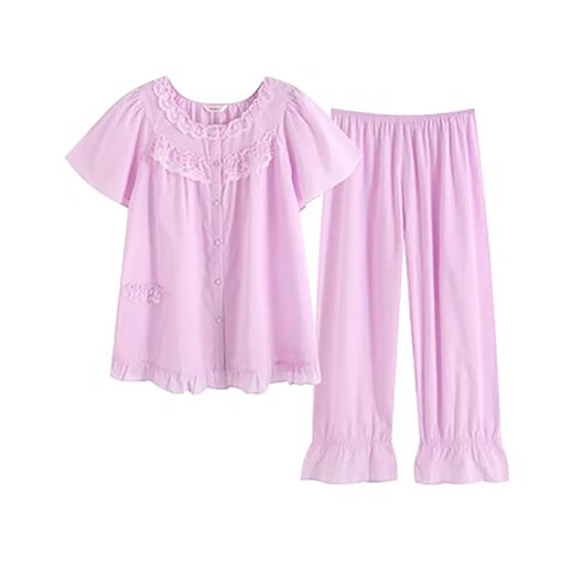 
Roseme Roseme Spring and Summer New Product Pure Cotton 60-pin woven fabric inlaid with lace short-sleeved trousers pajamas two-piece set 13068 Pink 155(S)