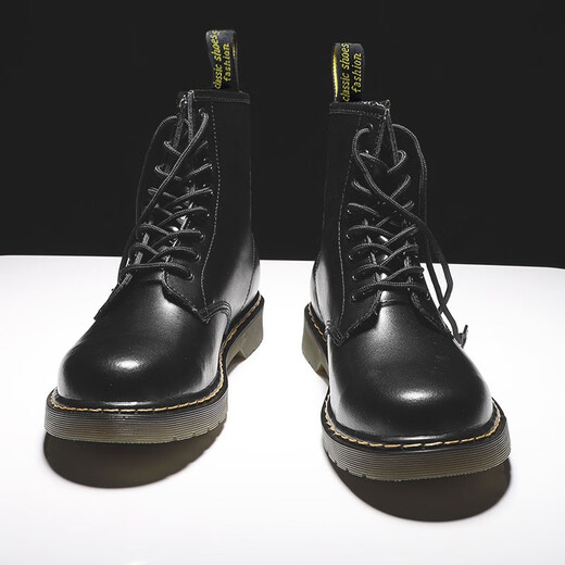 
Leaping foot [cowhide] Martin boots men's genuine leather high-top British style autumn and winter men's work clothes men's boots breathable mid-top leather shoes black [high-top single shoes] 42