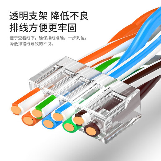Diez mil grado (OFNPFTTH) Super de seis clases Cabezal de cristal RJ45 Agujero de alambre extra grande Tipo de división de dos piezas con cubierta protectora Cat.6A Cabeza de cristal con placas doradas 6 paquete WJ-15262
