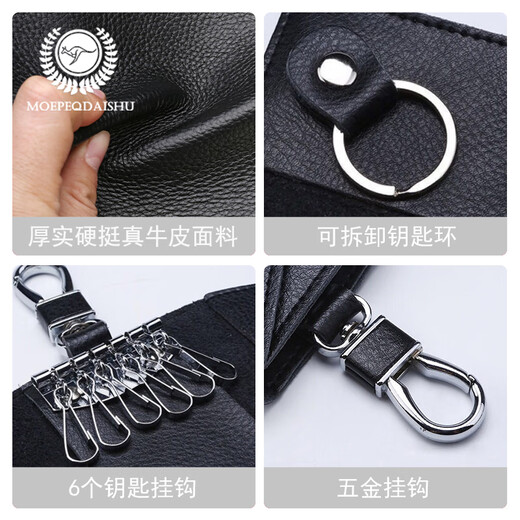 Moepeqdaishu Key Bag Herren-Leder-Schlüssellatze für Frauen mit großer Kapazität mit Multifunktions-Multifunktions-Cowide-Karteiche-Kartenbeutel von Waldkartentasche Black [echtes Leder] + Geschenkkartenbeutel