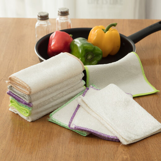 Yunlei bamboo fiber dishwashing rags, household oil-absorbing and water-absorbing kitchen housework cleaning scouring pads, not easy to shed lint rags, white small size 6 pieces 16*18cm)