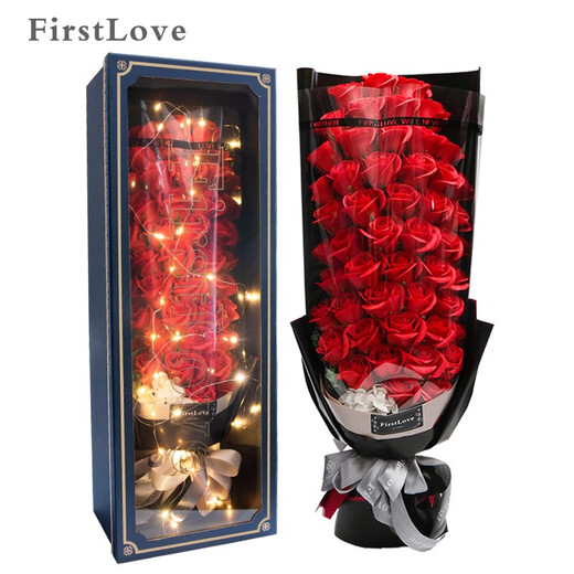 FirstLove 51 red rose eternal soap flowers delivered in the same city for New Year, Valentine's Day, birthday gift for girlfriend, non-flowers
