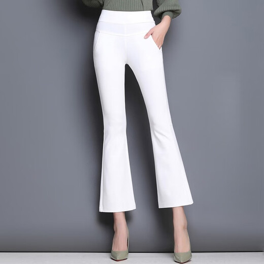 Jingluo-Freizeithosen für Frauen im Frühling, Herbst und Winter Elastic High Taille Glockenbodenhose für Frauen schlanke schwarze Hosen professionelle Mikroscheibe-Anzughose 9885 Black Neun-Punkte Elastic Taille (Frühlings- und Herbststil) M.