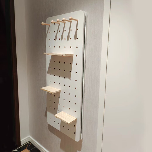 汇优隆实木洞洞板镜子一体推拉挂衣架入户玄关置物家用全身镜试衣穿衣镜 暖白色 宽30高120cm 实木材质 窄