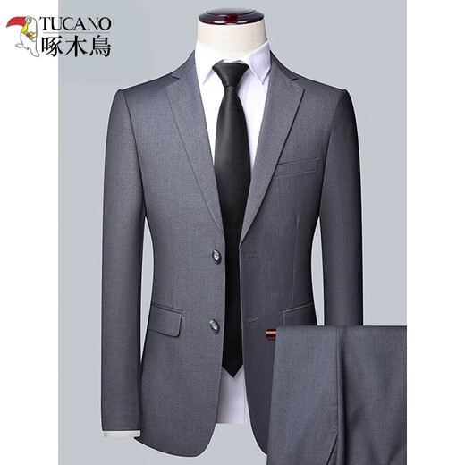 Woodpecker high-end men's suit business professional formal small suit wedding groom work spring and autumn slim fit 502 navy (suit + pants) XL (175)