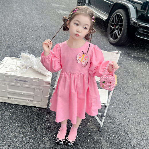 Beilecong children's clothing girls dress children's skirt autumn clothing new girl birthday gift butterfly fairy princess dress pink 100 yards recommended 2-3 years old (90-100cm)