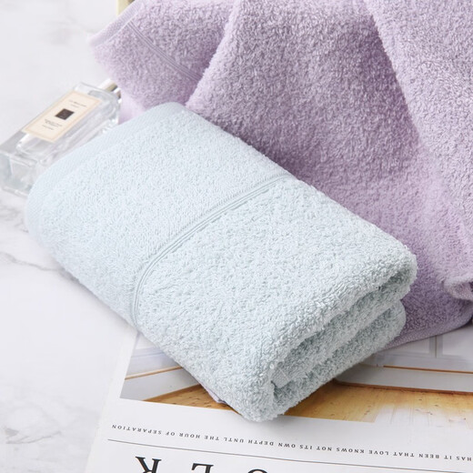 KING SHORE pure cotton towel 2 pack thickened adult face wash couple men and women soft absorbent face wash towel plain simple purple * 1 blue * 1