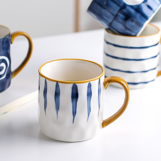 Kawashimaya Qinghe Japanese mug ceramic cup home office drinking cup milk cup breakfast cup coffee cup blue line mug 350ml