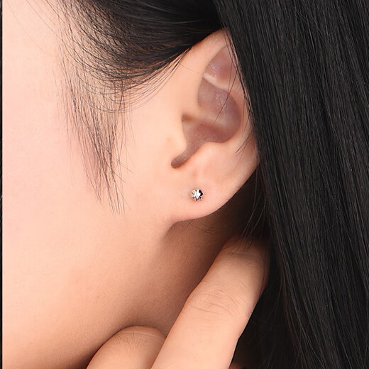 Jamie platinum PT950 round bead earrings, light pearl platinum bean earrings, simple style - car flower style, a pair weighs about 1 gram