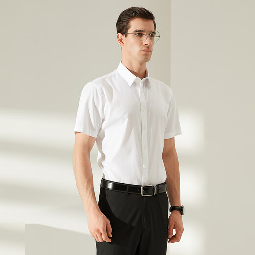 Yageo [96% cotton + elastic DP free iron] shirt men's short-sleeved summer business casual short-sleeved shirt easy to handle tooling white 40
