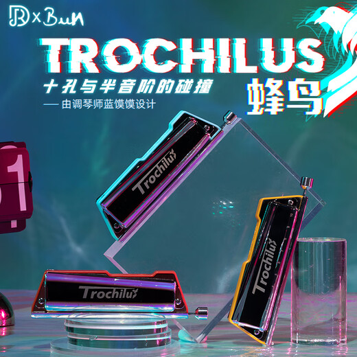 JDR Hummingbird TROCHILUS new 10-hole blues chromatic harmonica with buttons, so you no longer have to worry about pressing notes Chromatic Scale - Yellow + 10 Big Gift Packs C Key