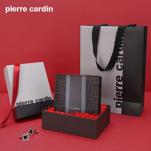 Pierre Cardin Men's Wallet Short Multifunctional Ticket Holder Wallet Horizontal Wallet Father's Day Gift for Dad Men's Gift Upgraded Solid Wood Gift Box