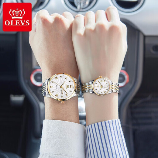 Relojes de pareja certificados suizos de Olevs (Olevs), un par de relojes mecánicos totalmente automáticos, tendencias impermeables y luminosas, los diez mejores relojes famosos, relojes de hombres y mujeres, letras libres de Olevs6630 para parejas,