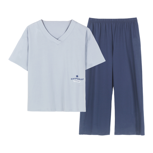 
From the heart pure cotton pajamas for women in summer short-sleeved cropped pants thin V-neck loose women's pajamas summer casual home clothing C HA 684 L women [high 160-165 weight 100-120 Jin [Jin equals 0.5 kg]]
