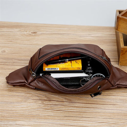 Cool kangaroo waist bag men's genuine leather cowhide multifunctional large capacity oblique crossing construction site work running waist new mobile phone bag 866 gray