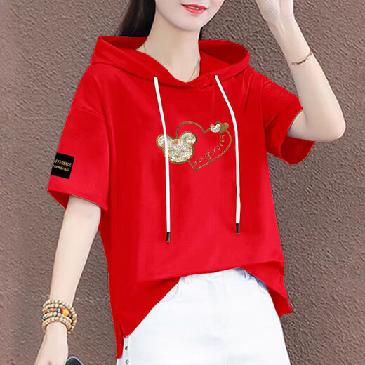 Le commandant Bear a un sweat à capuche à demi-manche en coton avec un sweat à capuche avec un sweat à capuche avec un t-shirt à manches courtes avec un sweat à capuche avec un nouveau Summer Loosed Black-687 Sleeves 2xl 2xl
