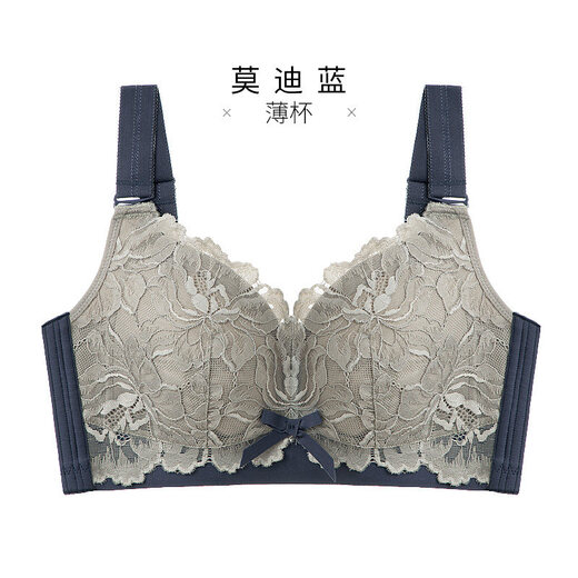 Chinami Lace Thin Latex Inner Cup Large Size Wireless Adjustable Breast Reduction Bra Underwear Modi Blue 80E