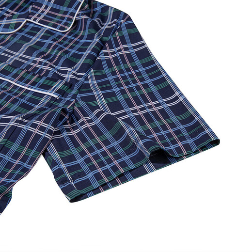 Mr. Aimu [gleicher Stil im Einkaufszentrum] 22SS verwöhnt seidige Plaid-Männer-Pyjamas Home Revers Strickjacken kurzärmelig NS41F684 Dunkelblau Plaid YH8 XL (175)