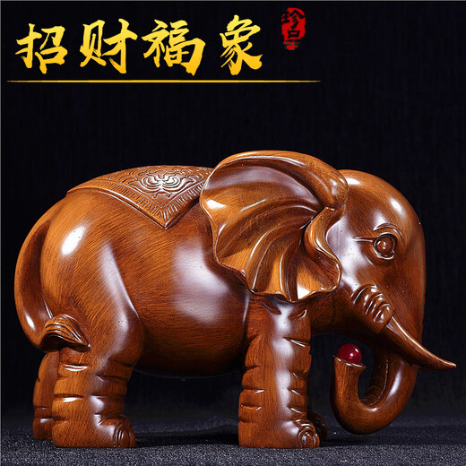 Jinlijia Elephant Ornements une paire de cadeaux d'ouverture de la fortune Salon Entrée TV Wine Cabinet Bureau de prodige décorations artisanales moyennes couleurs de bois de santal Ruyi