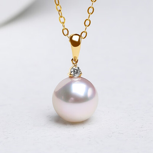 Queen of Pearls G18K gold inlaid real diamond pearl pendant single round Akoya pearl necklace for girlfriend