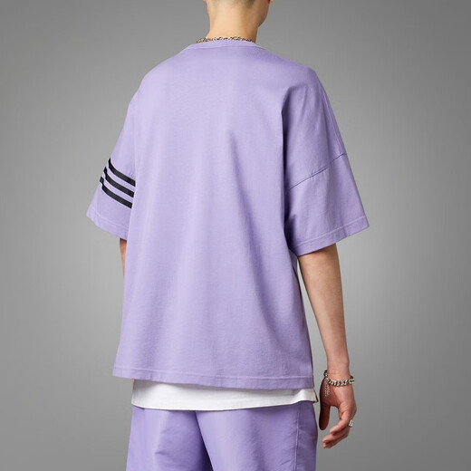 Adidas Clover Kurzarm T-Shirt für Männer 2025 Sommer neuer Sportbierer loser runder Hals lässig Low-Schulter-Hälfte Hülle Pure Cotton HR3291 Lila M.