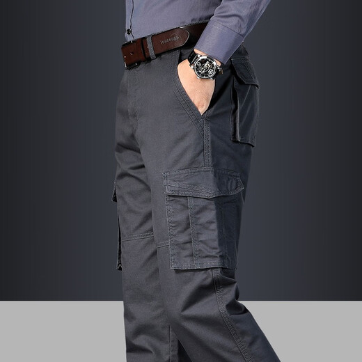 JP Men's work pants multi-pocket loose straight outdoor water washing casual pants 9922 Military green 33-waist circumference 2 feet 55-(suitable for 140-150Jin[Jin equals 0.5 kg])