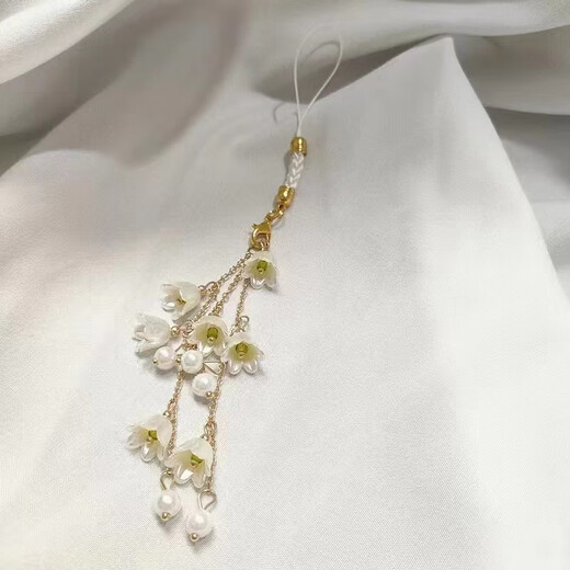 Paiqin beautiful lily of the valley flower mobile phone chain flower mobile phone rope USB flash drive backpack key chain pendant orchid mobile phone pendant lily of the valley flower white mobile phone chain
