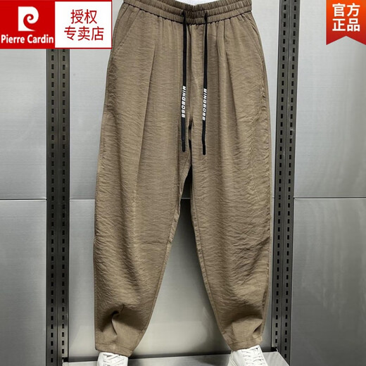 Pierre Cardin 2025 Frühlings- und Sommer-Baumwoll- und Leinen atmungsaktive höhle Casual Hosen für Herren trendy lockere Falten-Harem-Radieschenhosen Brown XL Gewicht 140-160jin [Jin ist 0,5 kg]