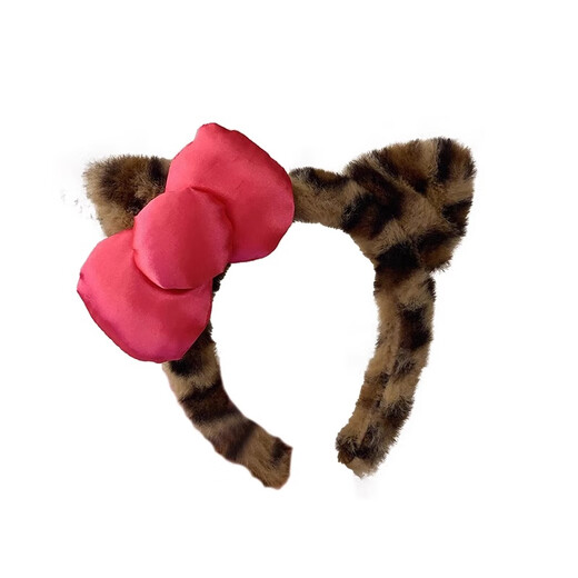 Danqin leopard print plush face wash ear headband women's headband new pressed cute bow headband hair bundle hairpin headdress bow cat ear headband