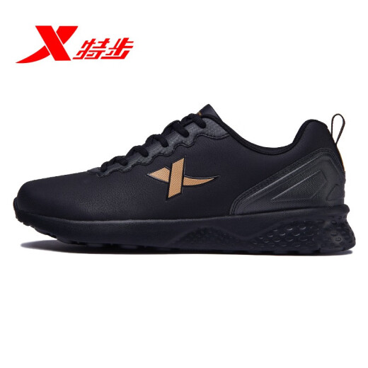 Xtep Men's Shoes Autumn and Winter Sports Shoes Men's 2022 Brand Model Running Shoes Lightweight and Comfortable Outdoor Fitness Running Shoes Fashion Casual Shoes Black Gold 9279 Leather Cover 38