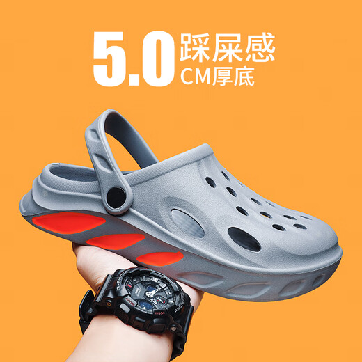 Wuxi hole shoes men wear anti-slip operating room bag-toe slippers soft sole stylus for boys beach sandwiches WY692 gray 42 [42-43 same size]