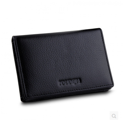 Xitong leather business card holder business card bag for men and women to put 30-50 pieces of top layer cowhide storage box simple business card bag soft leather bag black (window style)