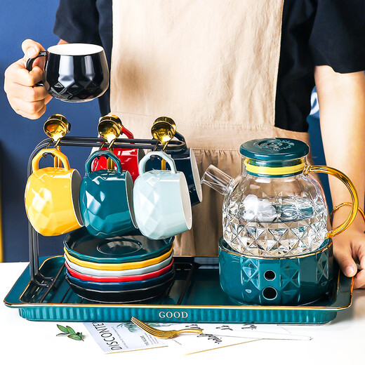 Qipai Nordic Water Cup Tea Cup Set Home Hospitality Cup European Coffee Cup Complete Set Home Ceramic Water Set Tea Set Afternoon Tea Tea Set 416 Gift Box