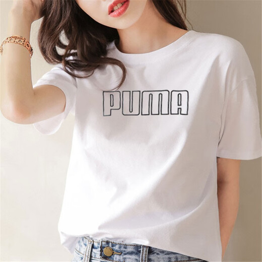 Puma (PUMA) Sports Traje de ropa para mujeres 2025 Nuevo ejercicio de verano Ejercicio cómodo y transpirable camiseta de manga corta pantalones cortos de punto suelto 671603-02+692479-01 m