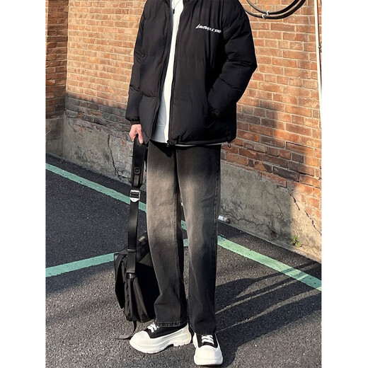 Fumile gradient jeans men's spring and autumn American high street vibe straight pants men's trendy brand slim draped wide-leg trousers black [regular] XL [recommended 120-140Jin [Jin equals 0.5 kg]]