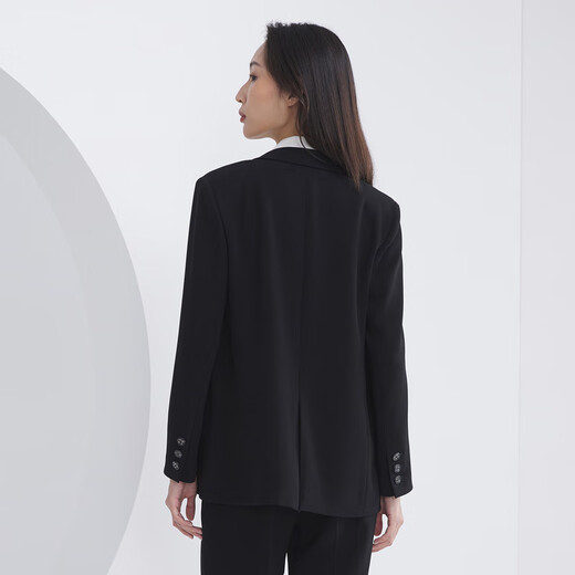 雅戈尔（YOUNGOR）套西上衣女673款双排一粒扣宽松版西服垂感挺括新品商场同款 黑色 XL 175/96A