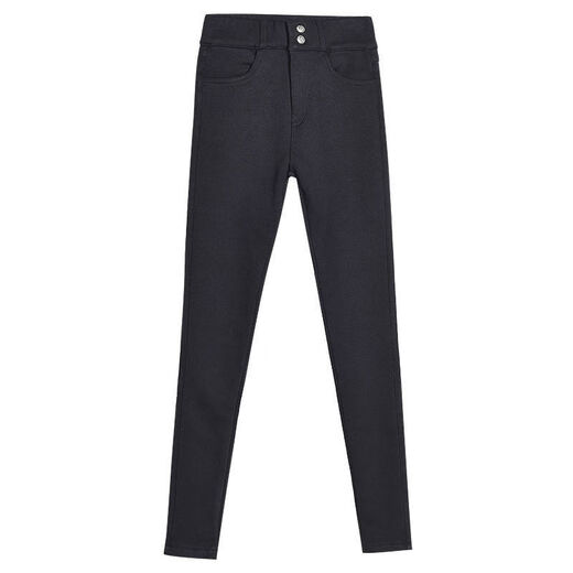 Isadore high-waisted leggings for outer wear for women, autumn and winter black pants, leggings, slim pencil pants, small leg pants, women's fleece pants, two buttons (thick fleece) 2XL (recommended 120-140 Jin Jin is equal to 0.5 kg)