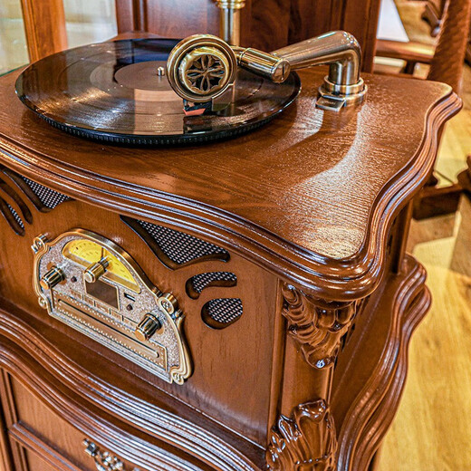 BLACKNOTE Jinmo gramophone retro living room European-style vinyl record player Bluetooth old-fashioned antique flow sound machine solid wood gramophone A8 brown gold-drawer base
