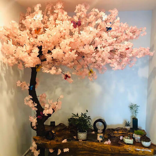 Flower e flow simulated cherry blossom fake peach tree large plant simulated cherry blossom tree simulated peach blossom tree wishing tree peach blossom living room decoration round 3.5 meters high 3.5 meters wide