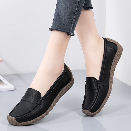 Mom's shoes spring and autumn super soft sole comfortable single shoes middle-aged and elderly women's shoes non-slip granny shoes ladies genuine leather beanie shoes black 36