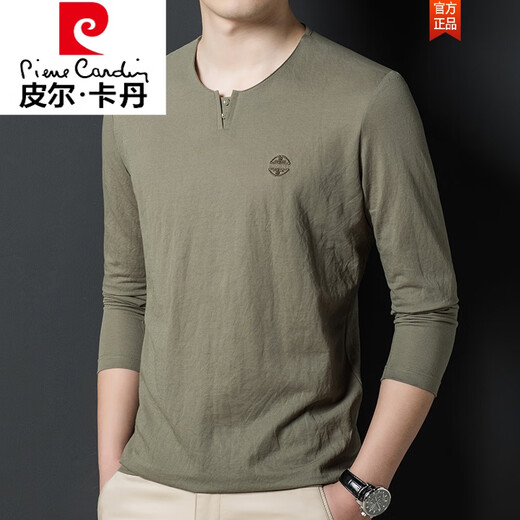 
Pierre cardin Chinese style linen long-sleeved T-shirt men's earth simple cotton linen top ice mercerized cotton daddy suit T-shirt autumn thin C28011 gray blue 17084A L
